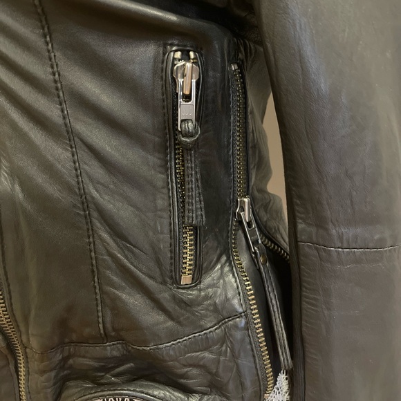 Muubaa shearling aviator biker jacket real sheepskin lamb leather size 6 black - Picture 3 of 13